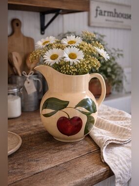 Watt Pottery #16 Apple Cherry Pitcher Vintage USA Farmhouse